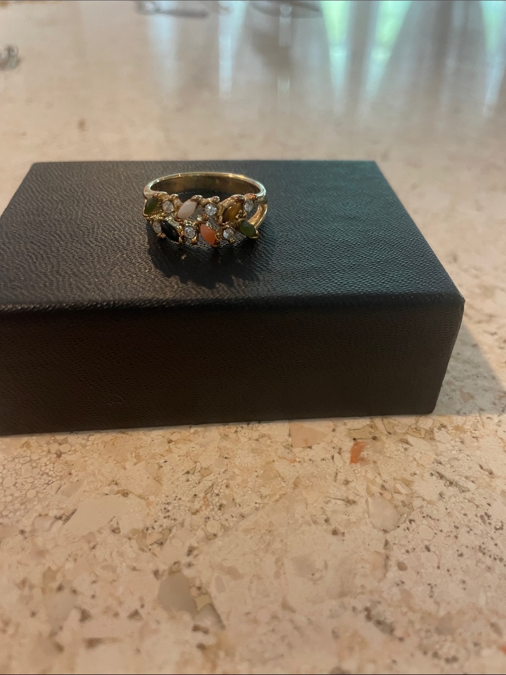 Gold-Tone Multi-Stone Cluster Ring - Green, White, Orange Accents